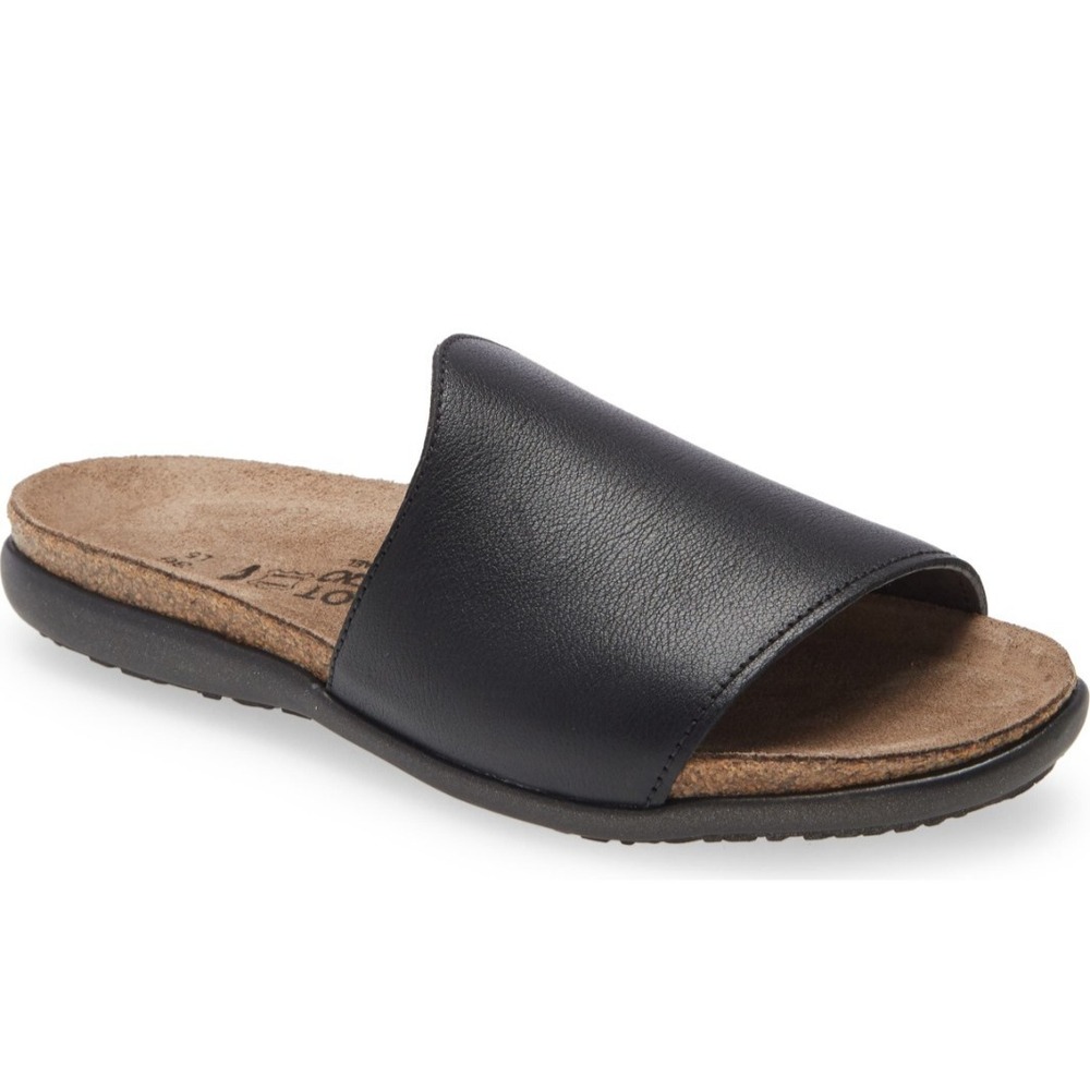 Naot Women's Skylar Slide Sandals Black Leather 9 (40) Arch Support Comfort Shoe